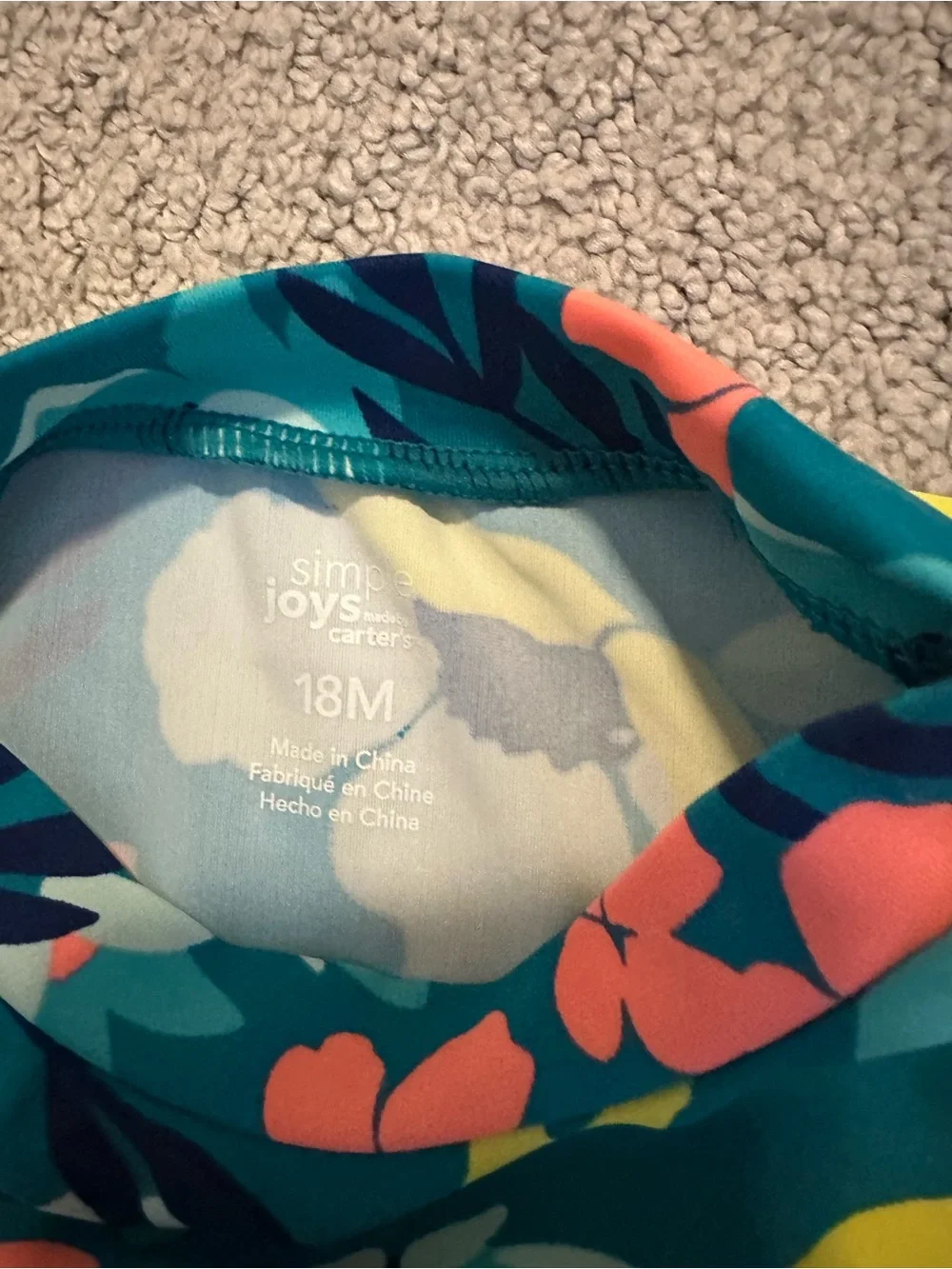 Carter's Teal Floral Long-Sleeve Rashguard with Coral Stripe Bottoms
